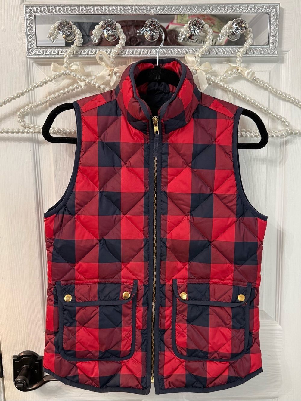 J. Crew Women’s Red & Navy Quilted Puffer Vest
